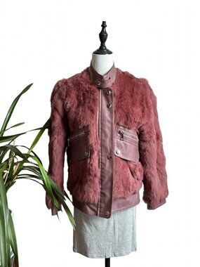 Vintage Pink Rabbit Fur Moto Jacket